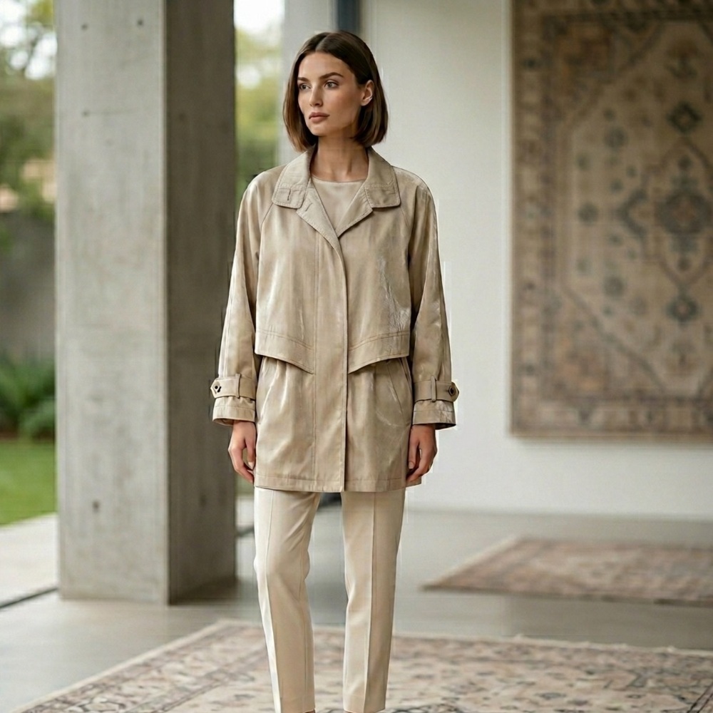Vintage Gallery Cream Trench Coat‎ - Classic Lightweight Rain Coat Jacket SZ M